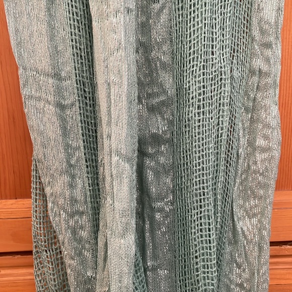 Soft deep mint green infinity scarf with silver metallic highlights, 72”X 28” - Picture 3 of 11